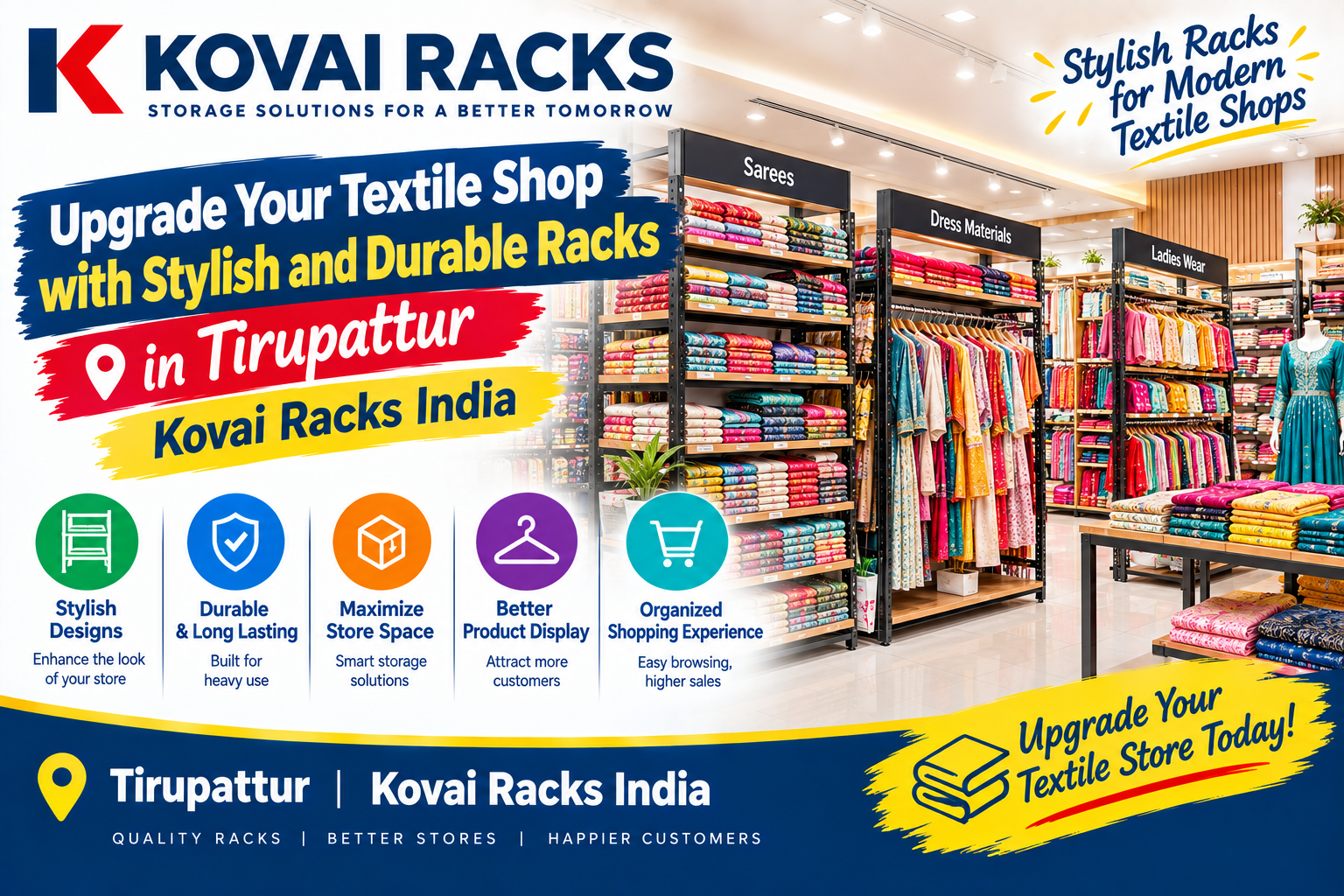 Upgrade Your Textile Shop with Stylish and Durable Racks in Tirupattur | Kovai Racks India